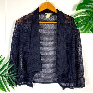 AGENDA Black Mesh 3/4 Sleeve Casual Blazer Petit S